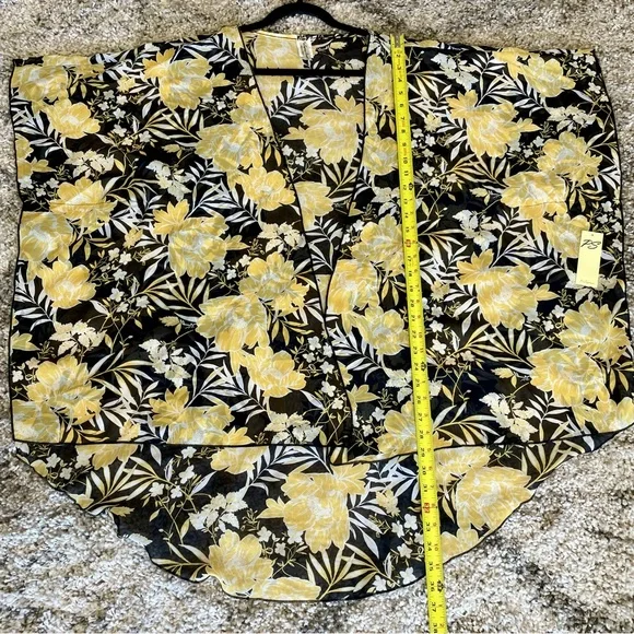 NWT Per Seption Concept Floral Kimono Cardigan XL Yellow Black Open Front Boho - Picture 7 of 9